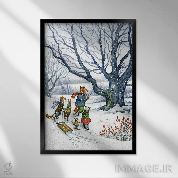تابلو در برف با هکتور فاکس و دوستان اثر آسترید شکلز - نمای قابدار مشکی