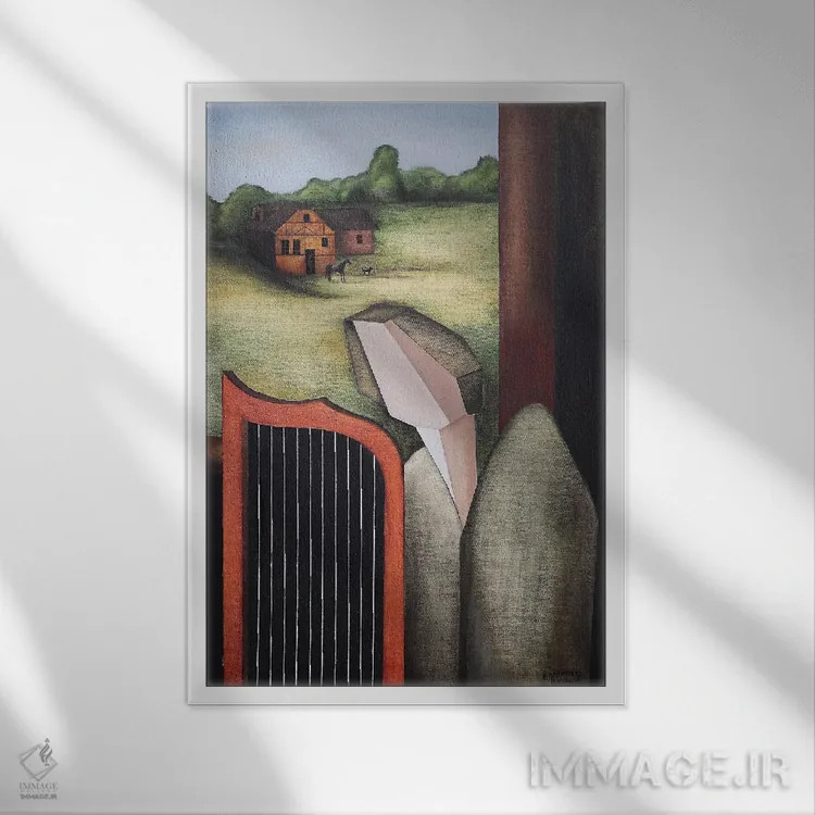 تابلو فرشتهای که کنار پنجره باز چنگ مینوازد اثر الکساندر تریفونوف - نمای قابدار سفید