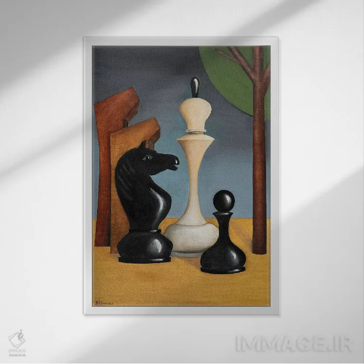 تابلو اسب سیاه اثر الکساندر تریفونوف - نمای قابدار سفید