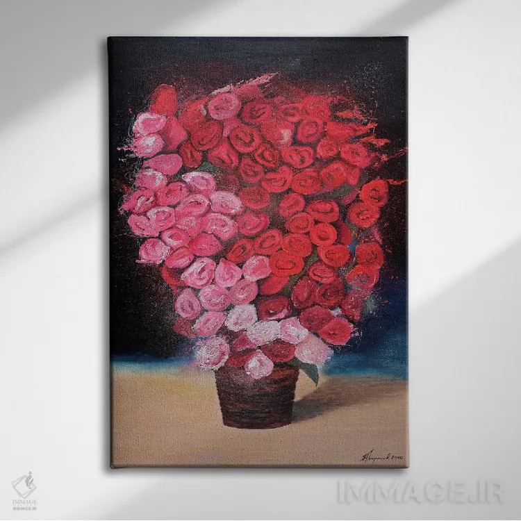 تابلو گلهای رز قرمز اثر الکساندر تریفونوف - نمای روبهرو روی دیوار