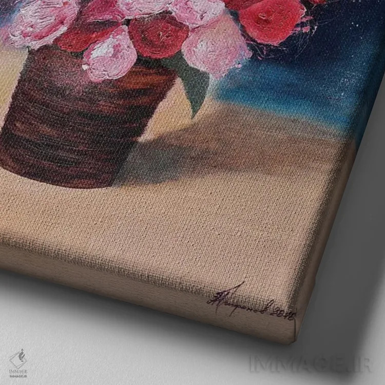 تابلو گلهای رز قرمز اثر الکساندر تریفونوف - نمای نزدیک بافت بوم