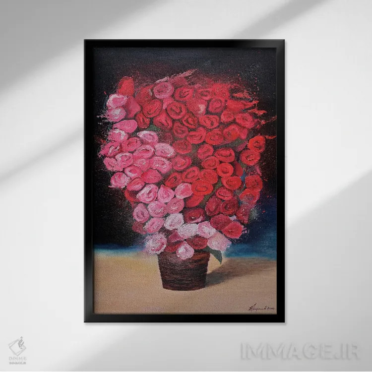 تابلو گلهای رز قرمز اثر الکساندر تریفونوف - نمای قابدار مشکی