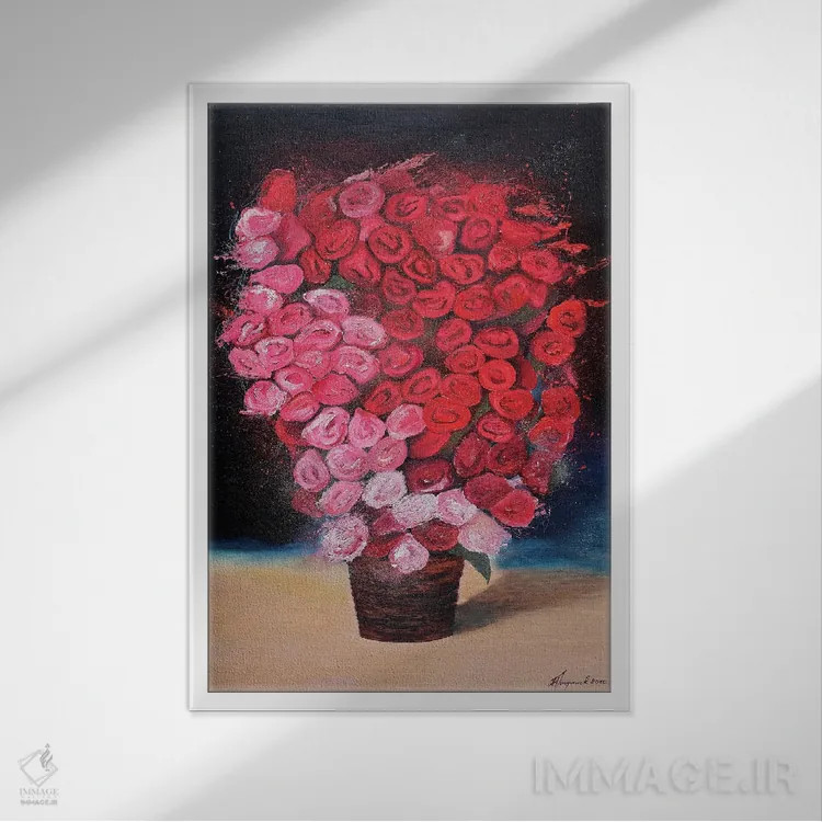 تابلو گلهای رز قرمز اثر الکساندر تریفونوف - نمای قابدار سفید