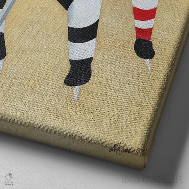 تابلو بازیکنان هاکی اثر الکساندر تریفونوف - نمای نزدیک بافت بوم