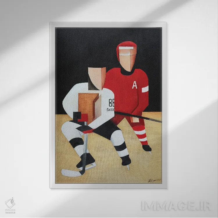 تابلو بازیکنان هاکی اثر الکساندر تریفونوف - نمای قابدار سفید