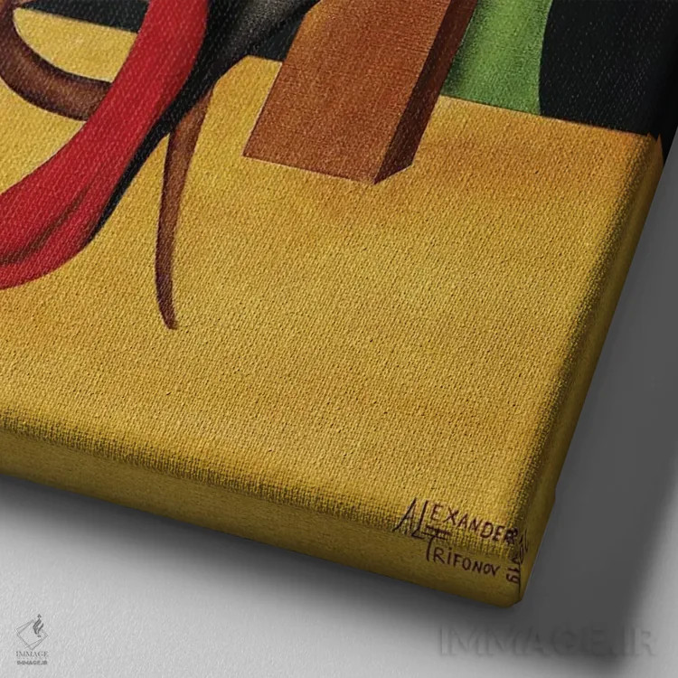 تابلو داستایوفسکی (نویسنده روس) اثر الکساندر تریفونوف - نمای نزدیک بافت بوم