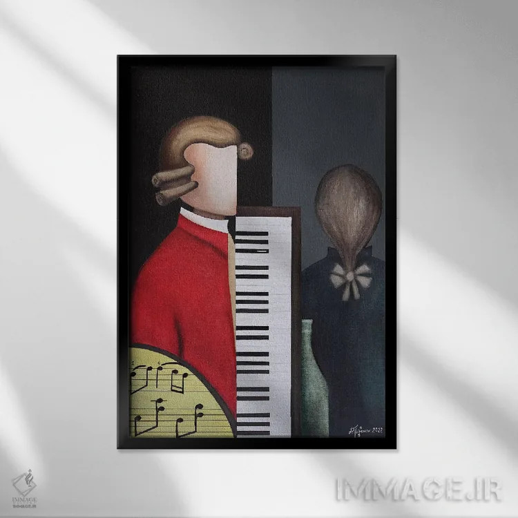 تابلو موتسارت و سالییری (آهنگسازان) اثر الکساندر تریفونوف - نمای قابدار مشکی