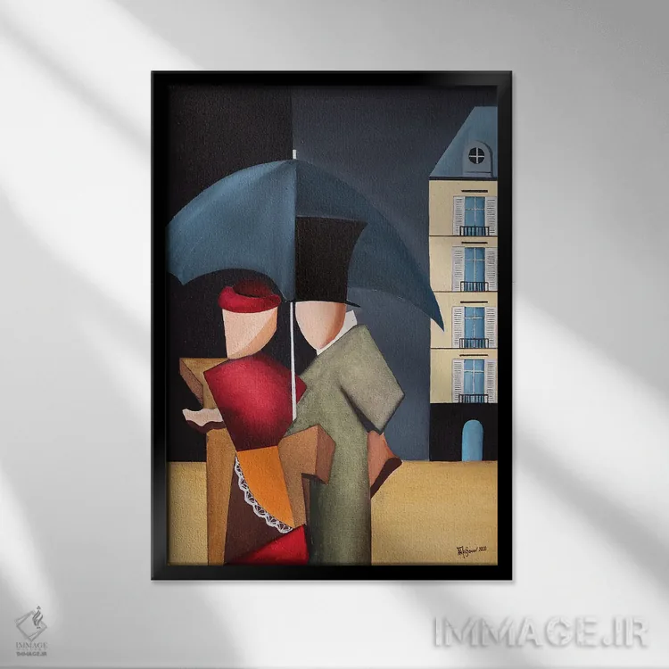 تابلو روز بارانی در پاریس اثر الکساندر تریفونوف - نمای قابدار مشکی