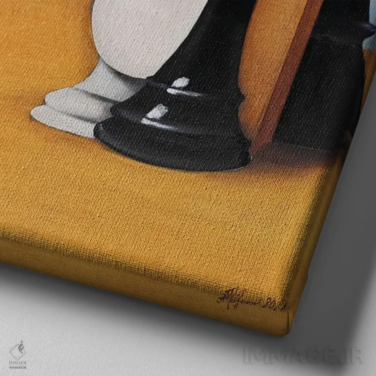 تابلو گامبی ملکه (اصطلاح شطرنج) اثر الکساندر تریفونوف - نمای نزدیک بافت بوم