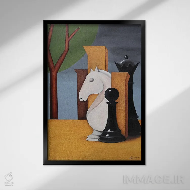 تابلو گامبی ملکه (اصطلاح شطرنج) اثر الکساندر تریفونوف - نمای قابدار مشکی