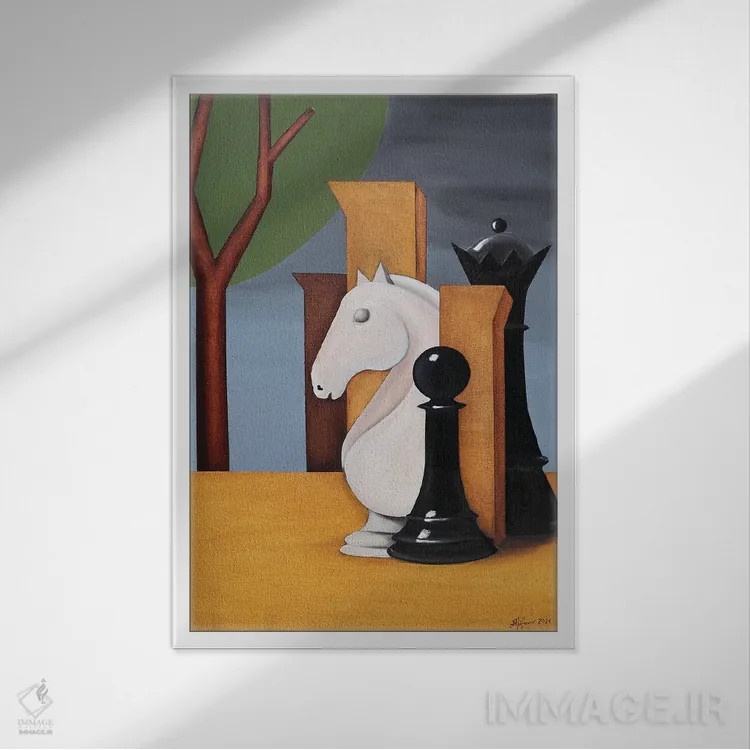 تابلو گامبی ملکه (اصطلاح شطرنج) اثر الکساندر تریفونوف - نمای قابدار سفید