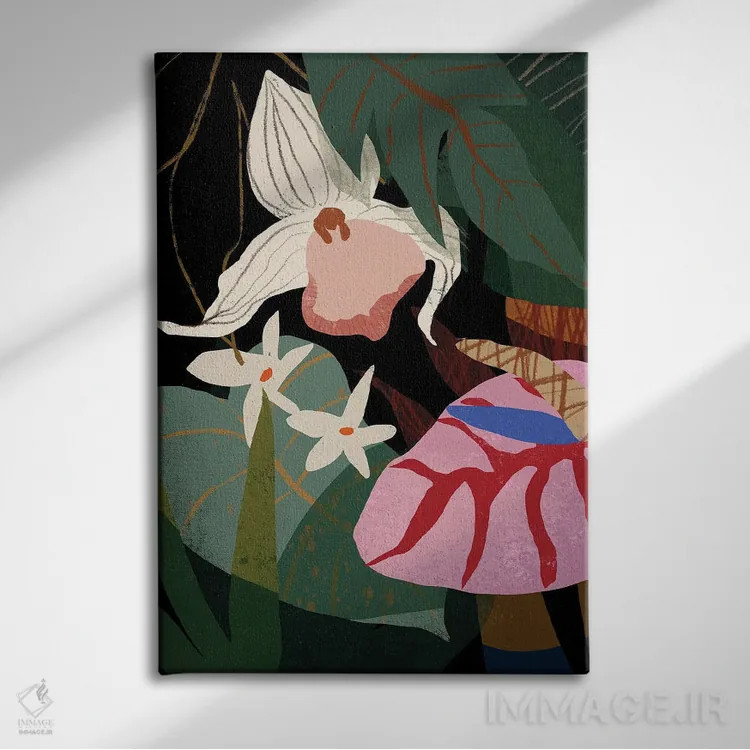 تابلو ارکیده و آنتوریوم اثر آرتی گوآوا - نمای روبهرو روی دیوار