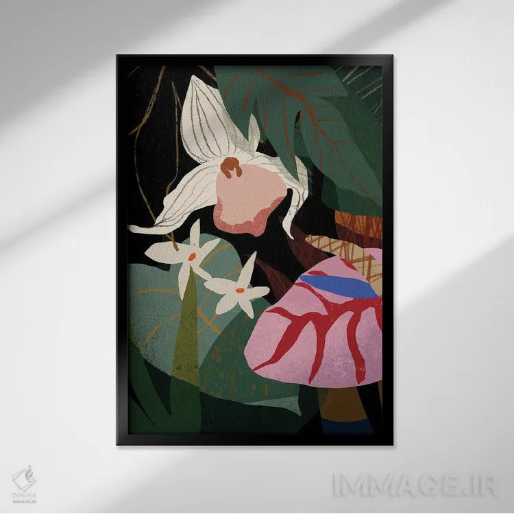 تابلو ارکیده و آنتوریوم اثر آرتی گوآوا - نمای قابدار مشکی