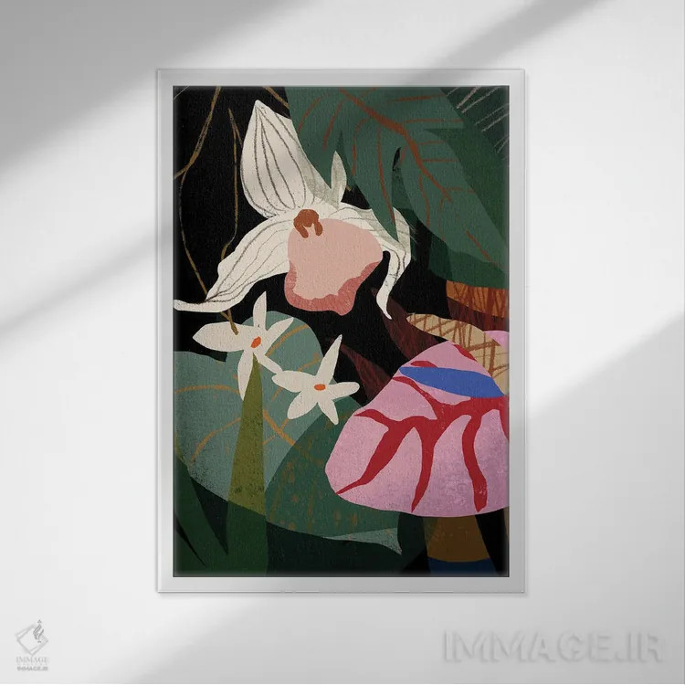 تابلو ارکیده و آنتوریوم اثر آرتی گوآوا - نمای قابدار سفید