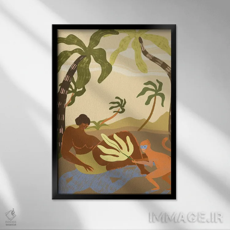 تابلو شیطنت میمونوار اثر آرتی گوآوا - نمای قابدار مشکی