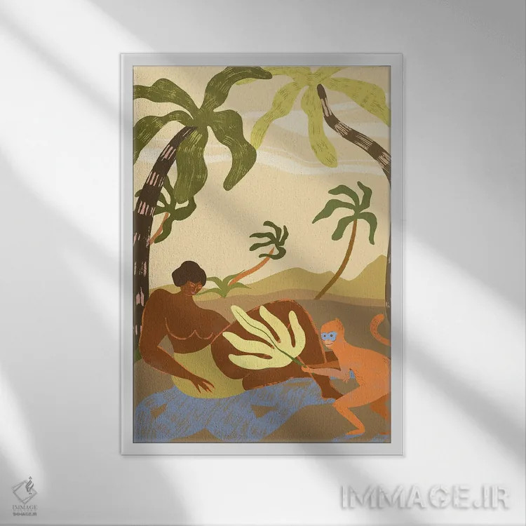 تابلو شیطنت میمونوار اثر آرتی گوآوا - نمای قابدار سفید