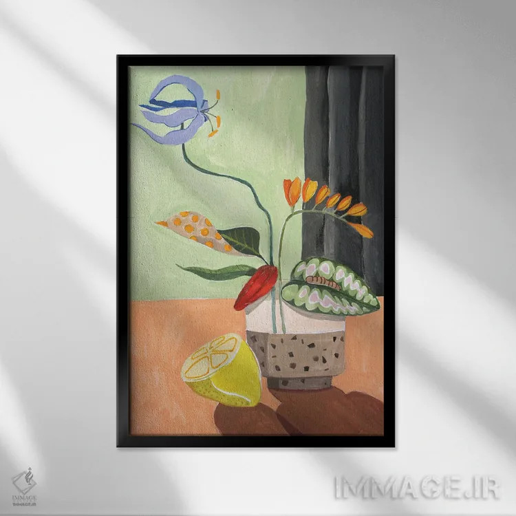 تابلو ایکبانا (هنر گلآرایی ژاپنی) اثر آرتی گوآوا - نمای قابدار مشکی