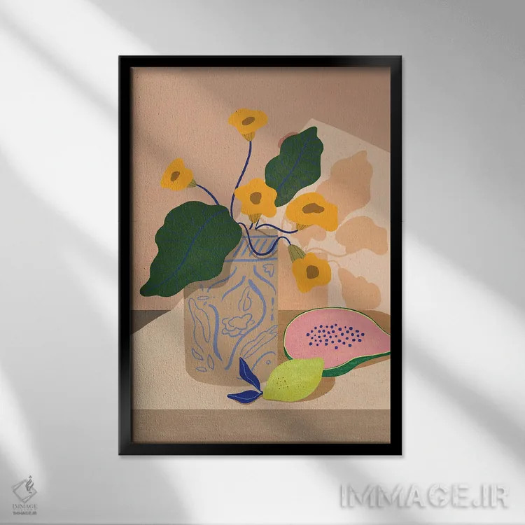 تابلو لیمو و پاپایا اثر آرتی گوآوا - نمای قابدار مشکی