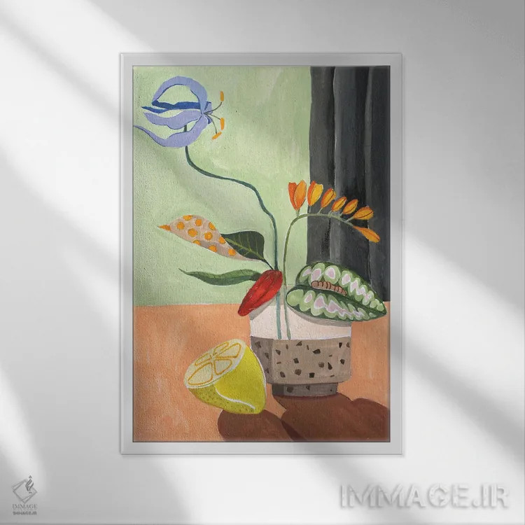 تابلو ایکبانا (هنر گلآرایی ژاپنی) اثر آرتی گوآوا - نمای قابدار سفید