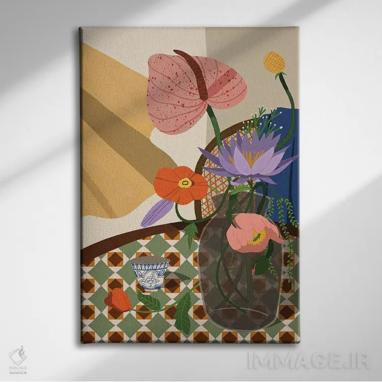 تابلو گلها روی میز غذاخوری اثر آرتی گوآوا - نمای روبهرو روی دیوار