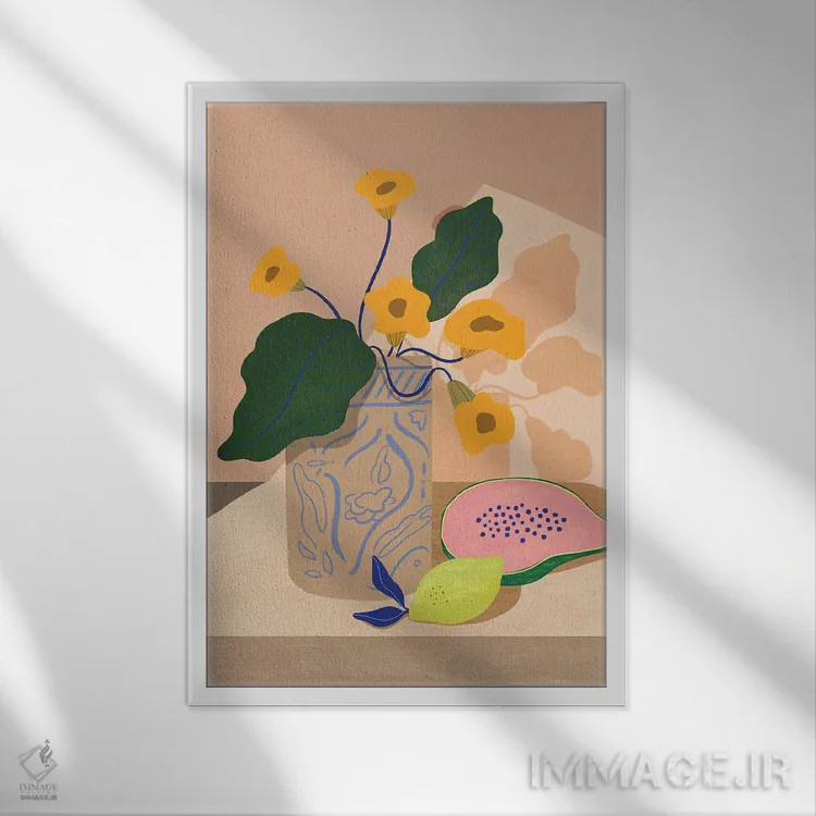 تابلو لیمو و پاپایا اثر آرتی گوآوا - نمای قابدار سفید