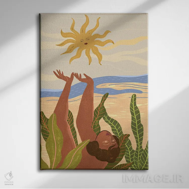 تابلو درود بر خورشید (یوگا) اثر آرتی گوآوا - نمای روبهرو روی دیوار
