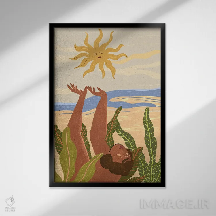 تابلو درود بر خورشید (یوگا) اثر آرتی گوآوا - نمای قابدار مشکی