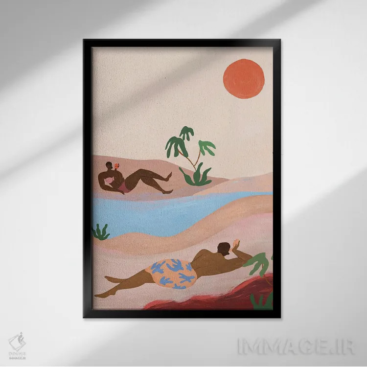 تابلو ساحل لطفاً (طنز) اثر آرتی گوآوا - نمای قابدار مشکی