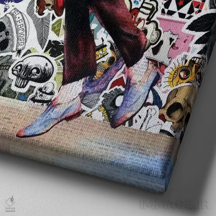 تابلو هیچکس زنده بیرون نمیرود اثر آنی ترازو - نمای نزدیک بافت بوم