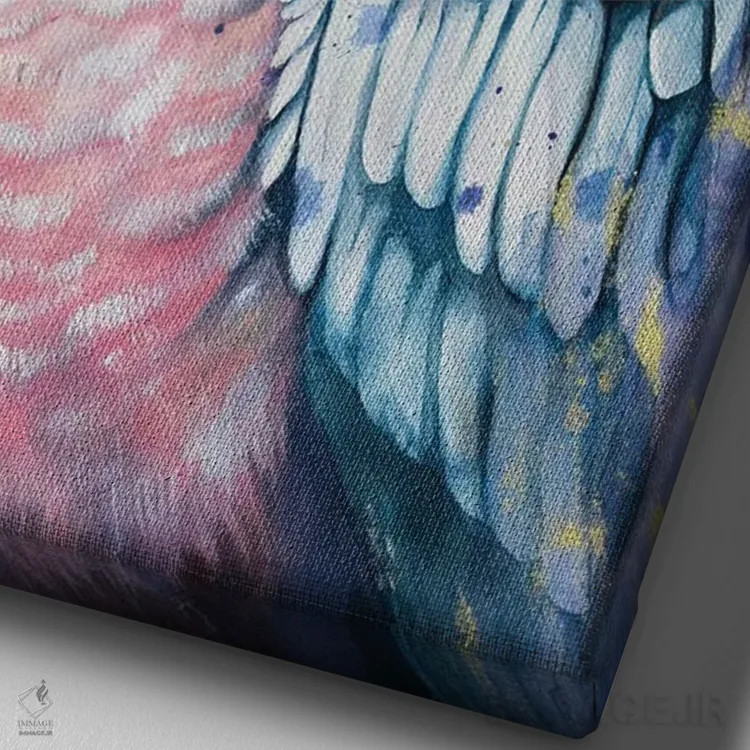 تابلو گالا صورتی آبرنگی (نوعی پرنده) اثر آنتوانل - نمای نزدیک بافت بوم