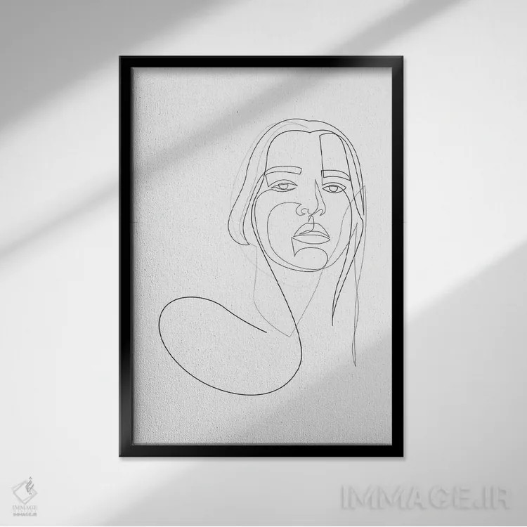 تابلو دختر تکخطی اثر ادیلوم - نمای قابدار مشکی