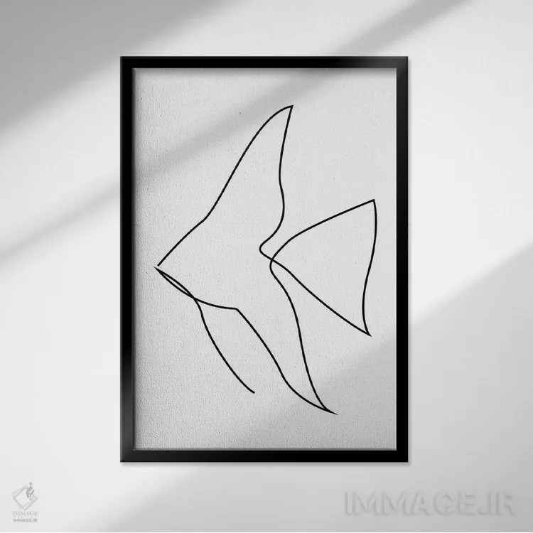 تابلو ماهی تکخطی اثر ادیلوم - نمای قابدار مشکی