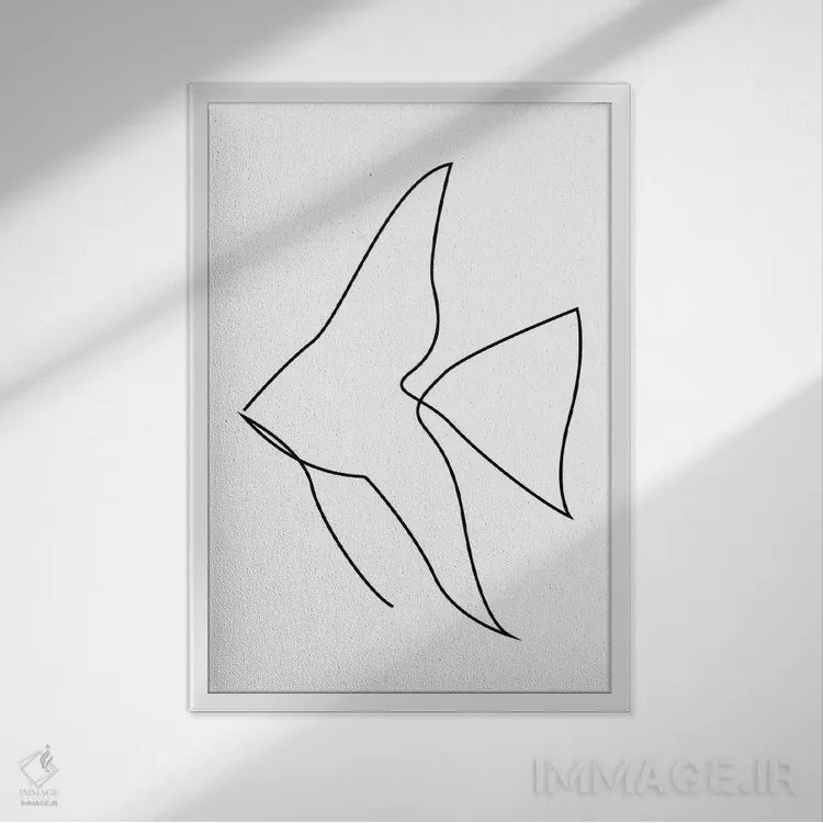 تابلو ماهی تکخطی اثر ادیلوم - نمای قابدار سفید
