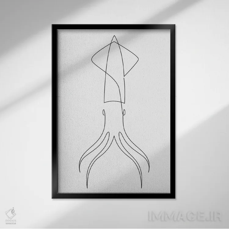 تابلو ماهی مرکب تکخطی اثر ادیلوم - نمای قابدار مشکی