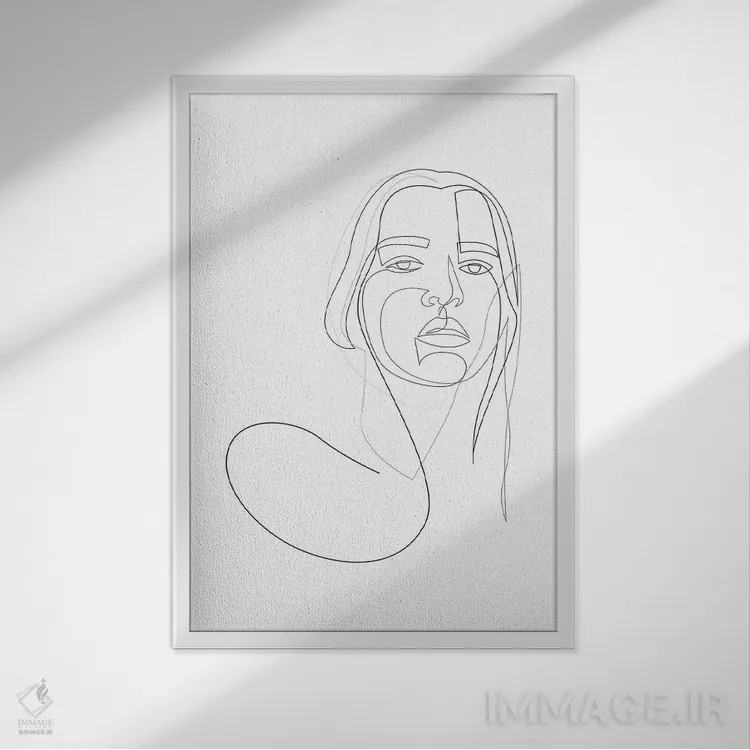 تابلو دختر تکخطی اثر ادیلوم - نمای قابدار سفید