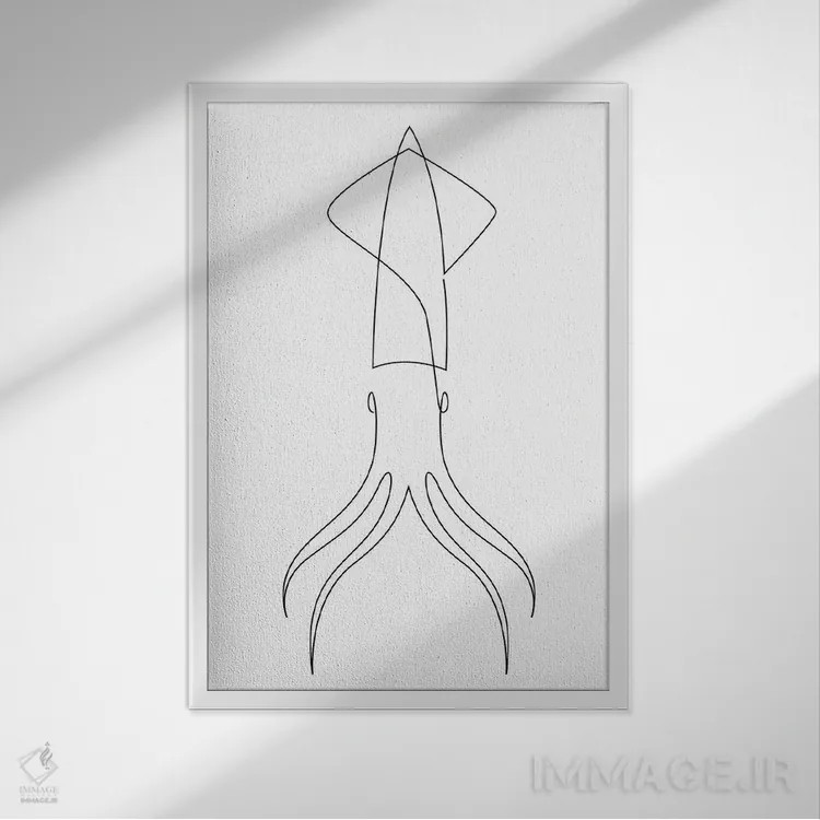 تابلو ماهی مرکب تکخطی اثر ادیلوم - نمای قابدار سفید