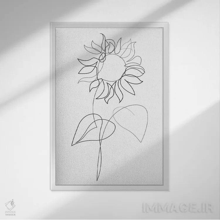 تابلو گل آفتابگردان تکخطی اثر ادیلوم - نمای قابدار سفید