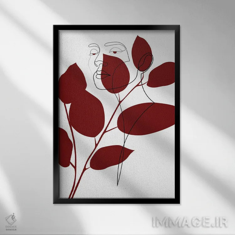 تابلو برگهای قرمز اثر ادیلوم - نمای قابدار مشکی