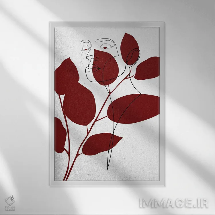 تابلو برگهای قرمز اثر ادیلوم - نمای قابدار سفید