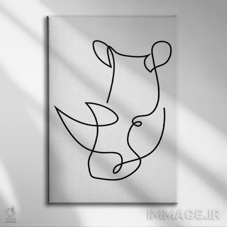 تابلو کرگدن تکخطی اثر ادیلوم - نمای روبهرو روی دیوار