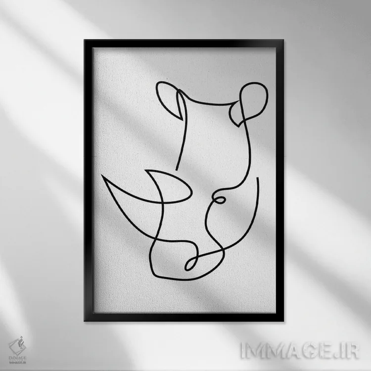 تابلو کرگدن تکخطی اثر ادیلوم - نمای قابدار مشکی