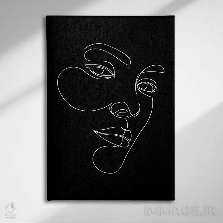 تابلو صورت تکخطی انتزاعی اثر ادیلوم - نمای روبهرو روی دیوار