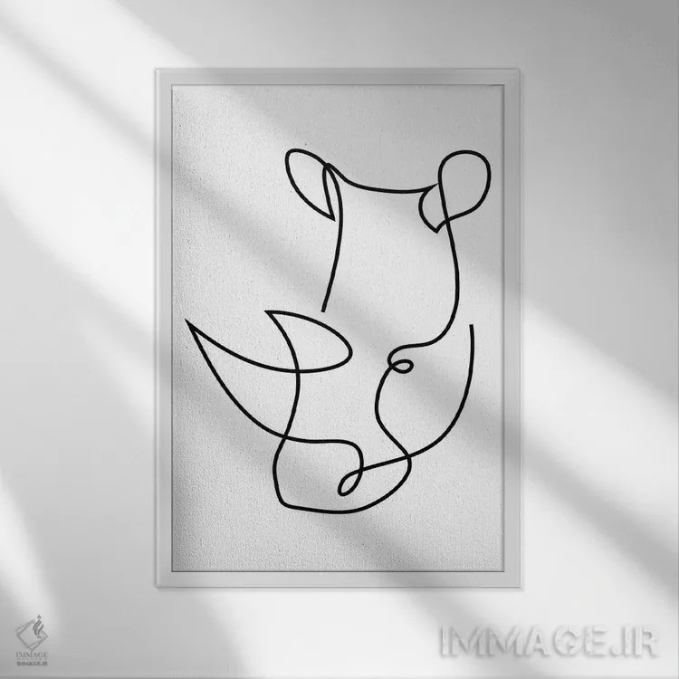 تابلو کرگدن تکخطی اثر ادیلوم - نمای قابدار سفید