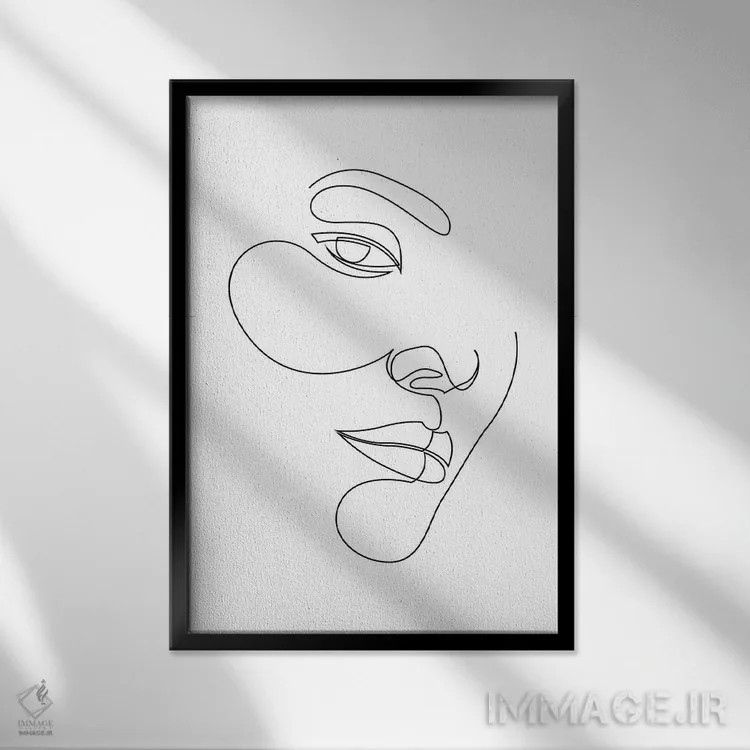 تابلو صورت تکخطی انتزاعی اثر ادیلوم - نمای قابدار مشکی