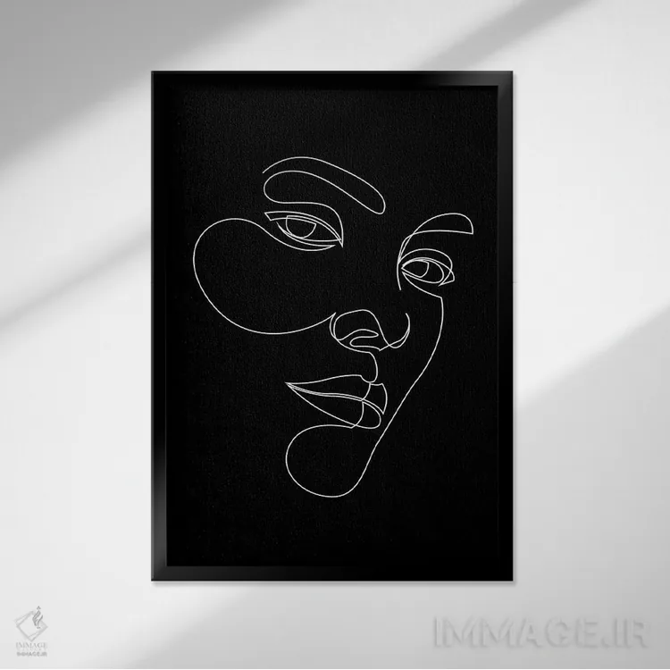 تابلو صورت تکخطی انتزاعی اثر ادیلوم - نمای قابدار مشکی