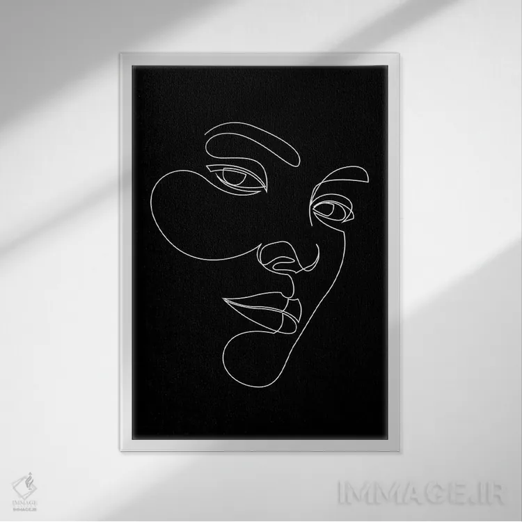 تابلو صورت تکخطی انتزاعی اثر ادیلوم - نمای قابدار سفید