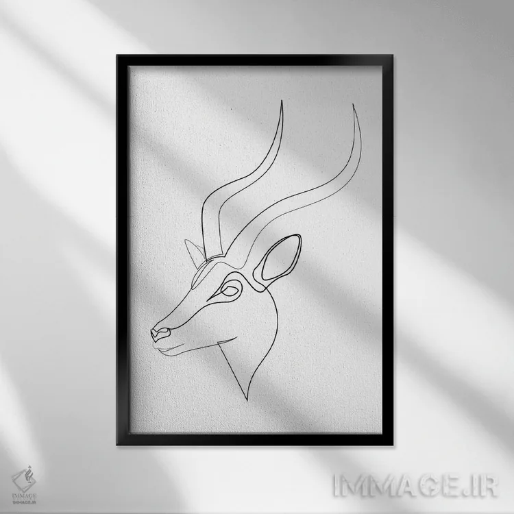 تابلو غزال تکخطی اثر ادیلوم - نمای قابدار مشکی