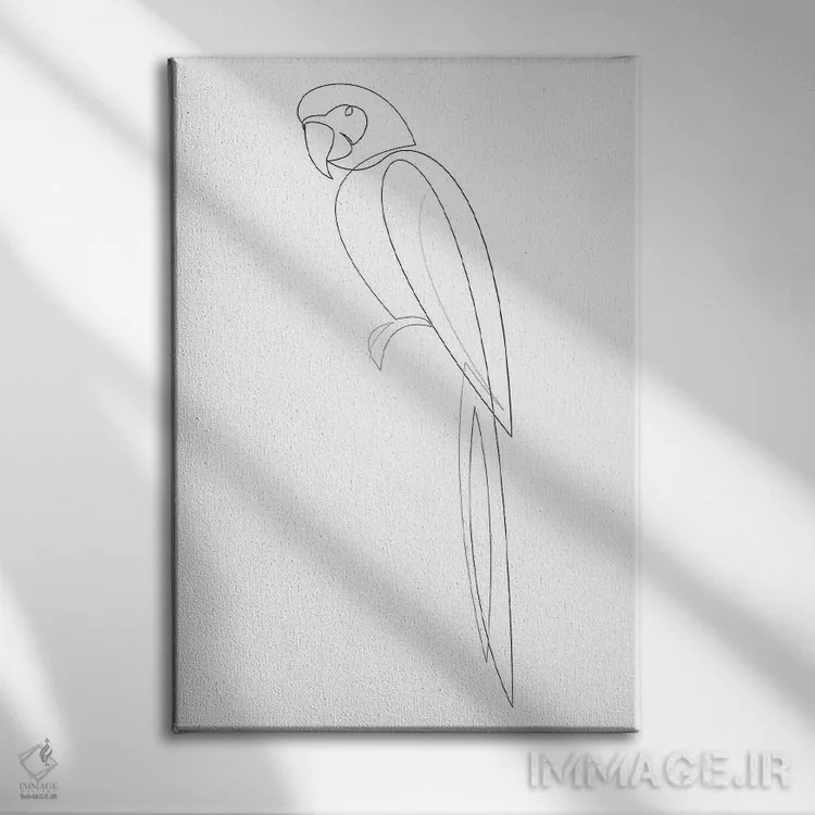 تابلو ماکائو تکخطی (نوع طوطی) اثر ادیلوم - نمای روبهرو روی دیوار