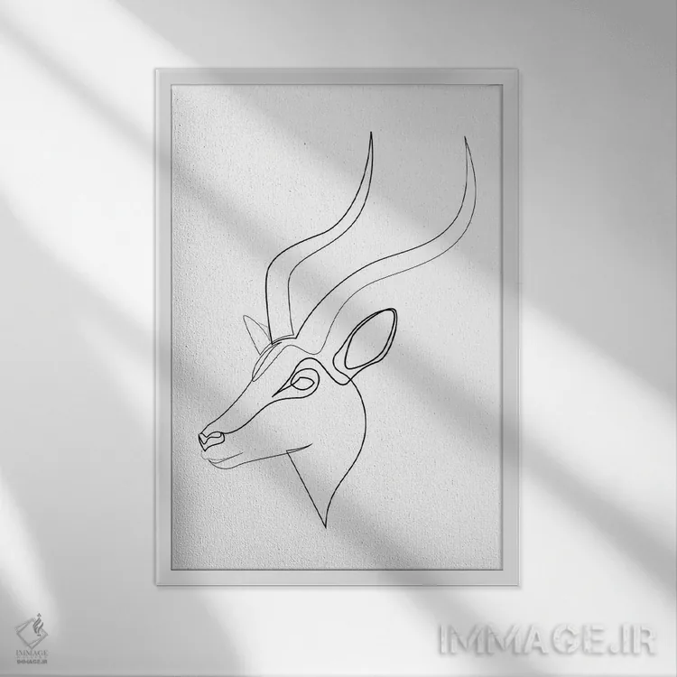 تابلو غزال تکخطی اثر ادیلوم - نمای قابدار سفید