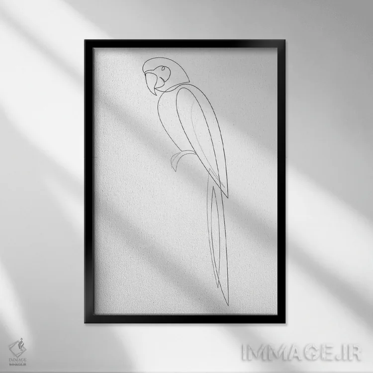 تابلو ماکائو تکخطی (نوع طوطی) اثر ادیلوم - نمای قابدار مشکی